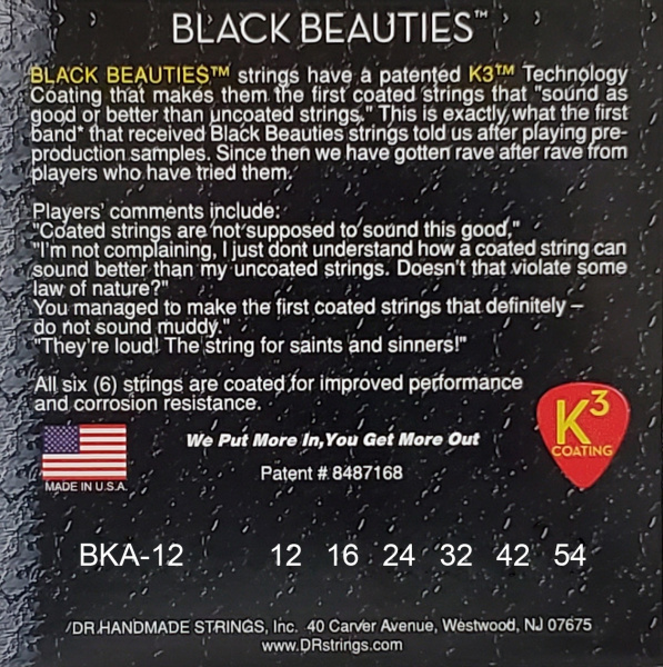 DR BKA-12 - комплект струн (12-54) для акустической гитары, серия BLACK BEAUTIES