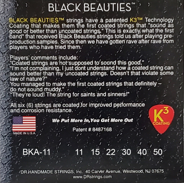 DR BKA-11 - комплект струн (11-50) для акустической гитары, серия BLACK BEAUTIES